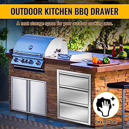 Outdoor Kitchen Drawers, Box Frame Style Flush Mount BBQ Drawer w/Stainless Steel Handle, BBQ Island Drawers For Patio Grill Station,Three Drawers - Image 7