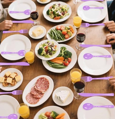 SietDESEO 25 PCS Light Purple Plastic Spoons Disposable Utensils Heavy Duty Lavender Spoons Disposable Cutlery for Birthday Wedding Baby Shower Bridal Shower Plastic Silverware - Image 7