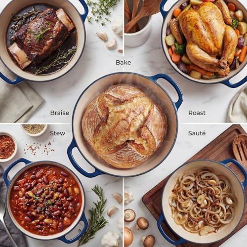 Zulay Kitchen 6.4QT Enameled Cast Iron Dutch Oven Pot with Lid, Heavy-Duty Soup Pot for Stews, Braising, Roasting & Sourdough Bread Baking, Oven Safe up to 500°F - Lapis Lazuli - Image 3