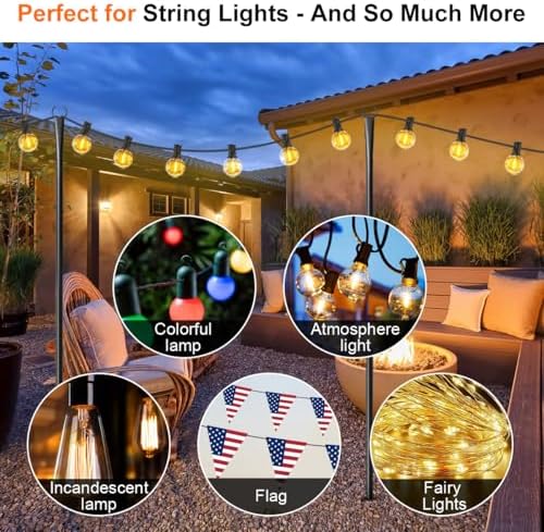 10 Pack String Light Poles for Outside, Upgraded Heavy-Duty Metal Poles for Outdoor String Lights with Fork, Adjustable Lighting Hanging Accessories for Patio Decor Pergola Backyard Garden Decorations - Image 4