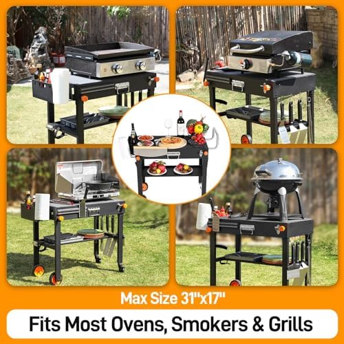 with Protective Cover, Heavy Duty Folding Grill Cart with Wheels - Image 6