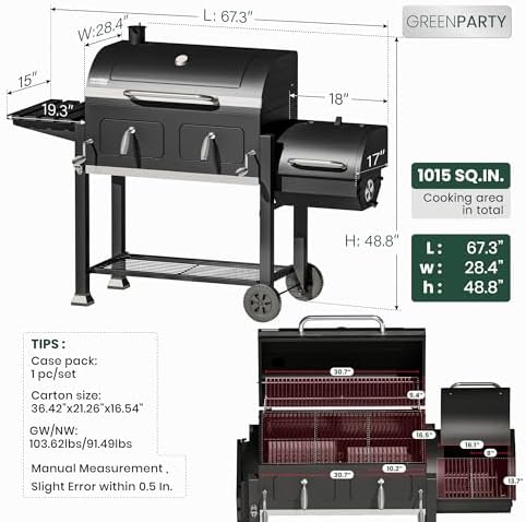 30 Inch Barrel Charcoal Grill and Offset Smoker for Outdoor Cooking BBQ - Image 2
