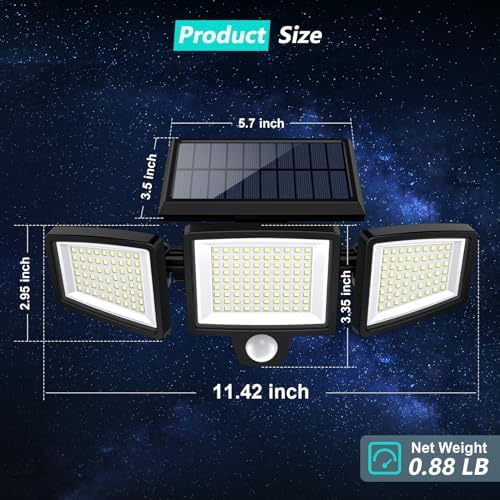 Tuffenough Solar Outdoor Lights 2500LM 210 LED Security Lights with Remote Control,3 Heads Motion Sensor Lights, IP65 Waterproof,270° Wide Angle Flood Wall Lights with 3 Modes(3 Packs) - Image 6