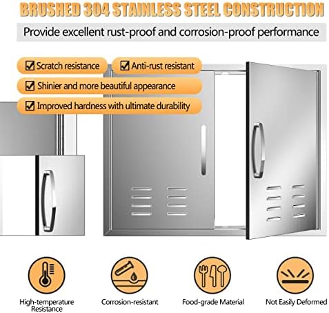 Outdoor Kitchen Double Doors 42''W X 21''H with Vents Stainless Steel BBQ Access Door, Flush Mount for Outdoor Kitchen and BBQ Island - Image 7
