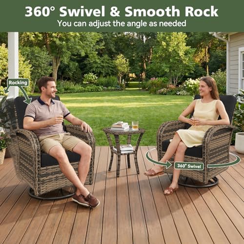 Aoxun 12 Piece Outdoor Patio Furniture Set with Coffee Table, Wicker Rattan Outdoor Furniture with High Back Swivel Rocker Chairs, Outdoor Conversation Set with Thick Cushion & Ottoman, Black - Image 3