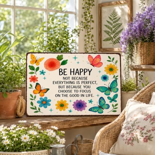 BHOKEM Funny Garden Sign, Be Happy Vintage Tin Sign 8 X 12 Inch - Image 7
