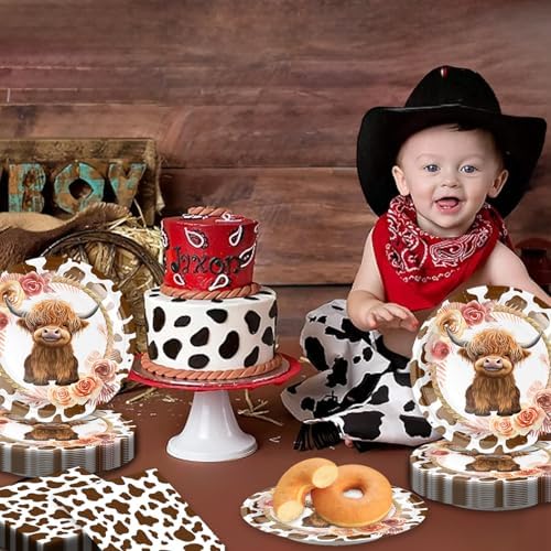 40pcs Highland Cow Party Supplies,Highland Cow Baby Shower Decoration Supplies,Used for Holy Cow Baby Boy Party Decoration,Include 20 dinner plates, 20 Napkin - Image 6