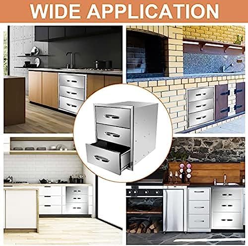 Stainless Steel Outdoor Kitchen Drawers - 3-Drawer BBQ Drawer, Built-in, Flush Mount for Outdoor Kitchens & BBQ Islands, 18Wx23Dx23H-3L - Image 6