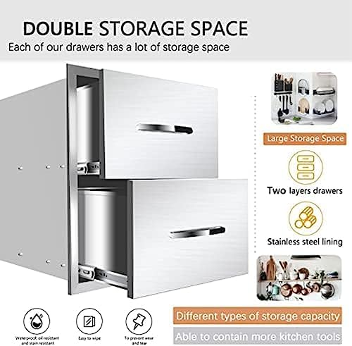 Stainless Steel Outdoor Kitchen Drawers - 3-Drawer BBQ Drawer, Built-in, Flush Mount for Outdoor Kitchens & BBQ Islands, 18Wx23Dx23H-2L - Image 3