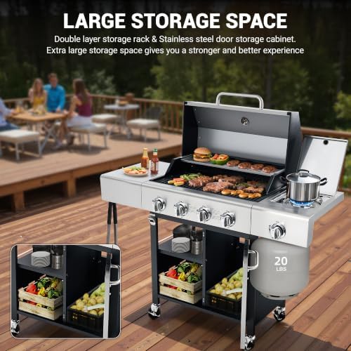 HUGROVE 50000 BTU 4-Burner Propane Gas Grill with Side Burner Silver - Image 5