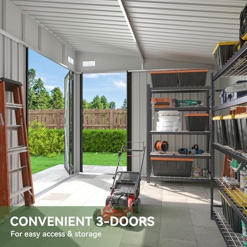 Aoxun 12'x7.3' Triple Door Shed Outdoor Storage Shed Black - Image 3