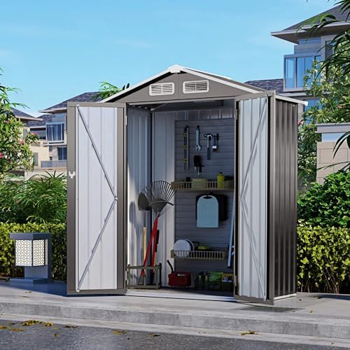 5x3x6FT Outdoor Storage Shed, Galvanized Steel Garden Shed with Lockable Door & Window, Waterproof Metal Tool Storage for Garden, Backyard, Patio, Lawn(Peak Roof) by Vigohuseeo