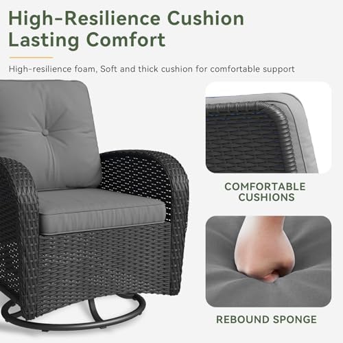 Aoxun 3 Pieces Patio Furniture Set, Patio Swivel Rocker Chairs Set of 2, Wicker Outdoor Bistro Set with Rocking Chair, Thickened Cushions and Table for Porch (Light Grey) - Image 4