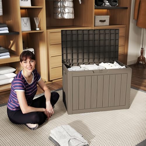 55 Gallon Outdoor Storage Box Waterproof, UV Resistant Resin Deck Box for Patio Furniture, Outside Storage Box for Garden Tools, Patio Cushions, Grey - Image 2