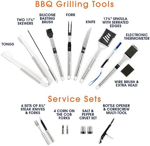 30 Piece BBQ Grilling Gift Set - Professional Grade Stainless Steel Barbecue Grill Tool Set with Aluminum Storage Case - Includes 4-in-1 Spatula Turner, Tongs and Many Other BBQ Grilling Accessories - Image 2