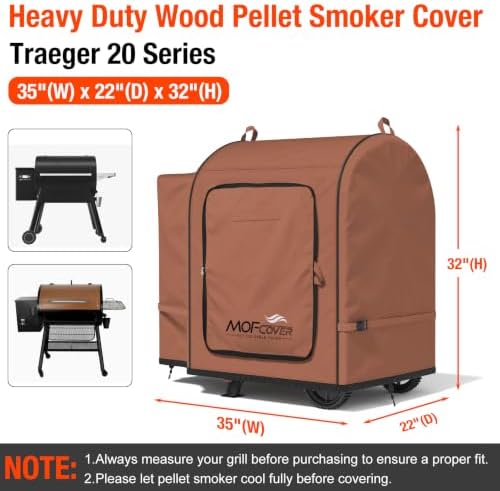 Foldable Grill Cover for Traeger 20 Series Wood Pellet, Waterproof 600D Heavy Duty Wood Pellet Smoker Cover, Fade＆Tear Resistant Pellet Grill Cover for Recteq 340 Grills Junior,Caramel - Image 5