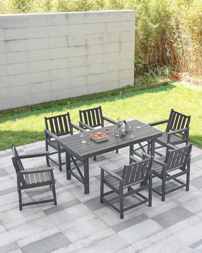 HDPE Outdoor Dining Table, 66.9” Rectangle Patio Dining Table for 6, All-Weather HDPE Outdoor Table with 2.2” Umbrella Hole, HDPE Patio Furniture for Deck, Backyard, Garden, Pool, Smoke Gray - Image 5