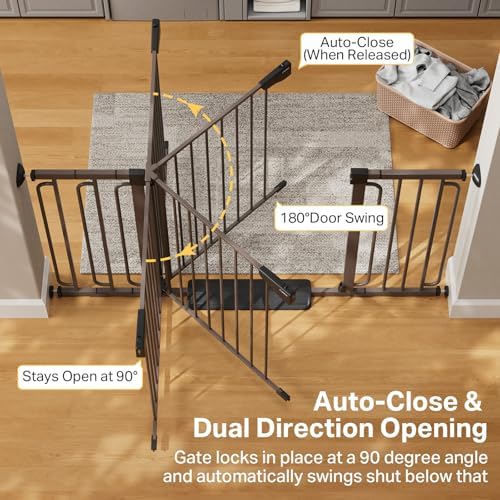 Cumbor 36.6-59" Extra Wide Baby Gate for Stairs, Auto Close Dog Gate Brown - Image 5