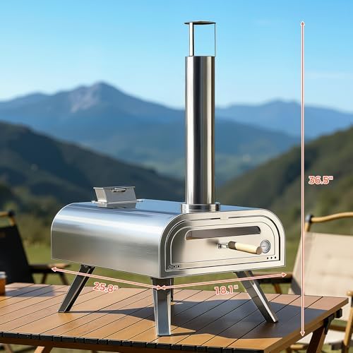 BIG HORN OUTDOORS 16" Multi-Fuel Outdoor Pizza Oven – 2-in-1 Wood-Fired & Gas Compatible (Burners Sold Separately), 1112°F Outdoor Stainless Pizza Cooker, Portable for Party Usage, Sliver - Image 3