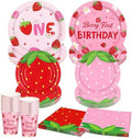 Kochorie 96 Pieces Berry First Birthday Decor Disposable Strawberry Tableware Set Include Fruit 7/9 Inch Paper Plates Cups Napkins Serve 24 Guests for Sweet One Baby Shower Berry Party Supplies by Kochorie