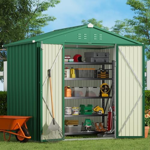 Gizoon 8 x 6 FT Outdoor Storage Shed, Galvanized Metal Garden Shed, Green by Gizoon