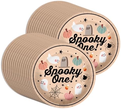 Spooky One First Birthday - 32 Piece Disposable Party Supplies - Decorations for Halloween 1st Birthday Round Party Plates - Large 9" Paper Plates In Bulk - Image 5
