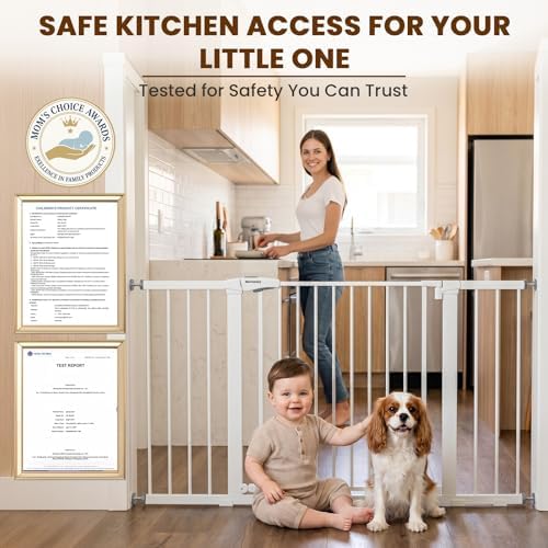 Mumeasy 36-58" Extra Wide Baby Gate for Stairs, 30" Tall Walk Through Dog Gate for Doorways & Hallways, Auto Close Pressure Mounted Safety Gate for Toddlers & Pets, Dual Swing Child Gate Indoor, White - Image 6
