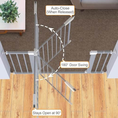 Cumbor 30-46" Baby Gate for Stairs, Auto Close Dog Gate Indoor Gray - Image 3
