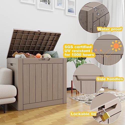 35 Gallon Outdoor Storage Box, Lockable Waterproof Deck Box, Grey - Image 6