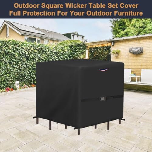 Outdoor Dining Table Cover, Waterproof Outdoor Patio Table Cover Patio Bar Set Covers for Square Bistro Tables & Chairs Set- 64"L x 64"W x 28"H - Image 6