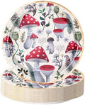 WRAPAHOLIC 25Pcs Mushroom Paper Plates - 9 Inch Red Mushroom Theme Disposable Plates Decorative Dinner Plates for Party Tableware Supplies Table Decor by WRAPAHOLIC