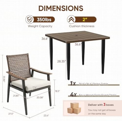 NATURAL EXPRESSIONS 5 Piece Outdoor Dining Set for 4, Wicker Patio Chairs - Image 2