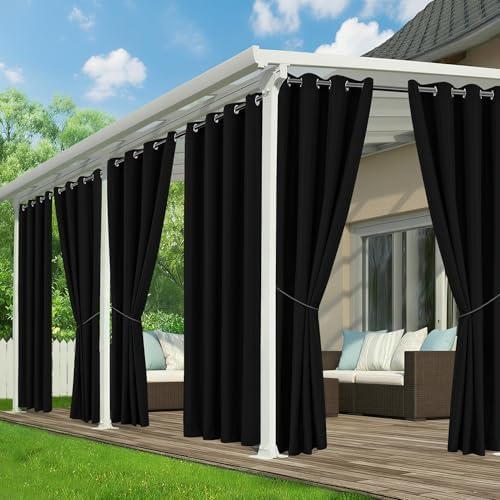 Black Outdoor Curtains for Patio Waterproof, 6 Drape Panels by RichSets