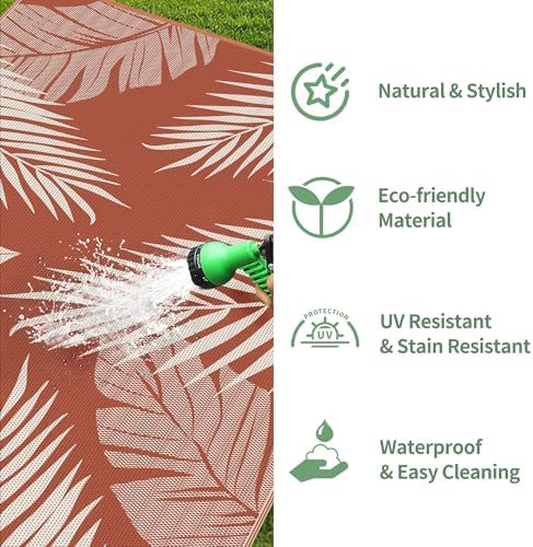 GENIMO Outdoor Rug, Waterproof Plastic Rugs for Patio, 6'x9' Brick Red - Image 6
