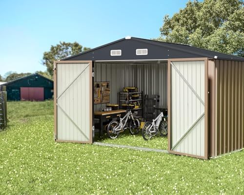 Greesum 10x8FT Outdoor Storage Shed Brown - Image 5