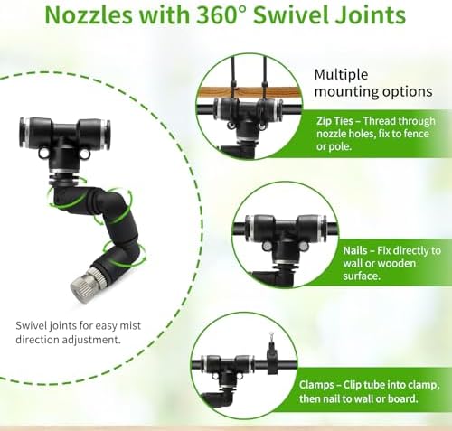 Misters for Outside Patio, 65FT (20M) Misting Line + 18 Adjustable 360° Nozzles + 3/4” Threaded Adapter, Misting Cooling System for Patio, Garden, Greenhouse, and Trampoline - Image 7