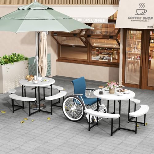Tangkula 8 Person Round Picnic Table with 4 Benches - Image 4