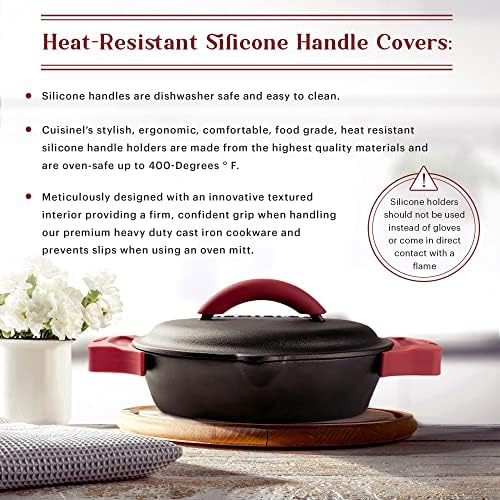 Cast Iron Skillet + Cast Iron Lid Set - 8"+10"+12" Dual Handle Frying Pans + Pan Scraper + Silicone Handle Holder Covers - Pre-Seasoned Indoor/Outdoor, Grill, Stovetop, Induction, Oven Safe Cookware - Image 6