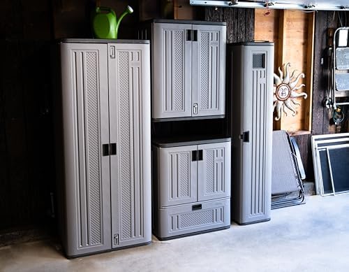 Suncast Base Storage Cabinet, Lockable Single-Drawer Organizer, Platinum - Image 2