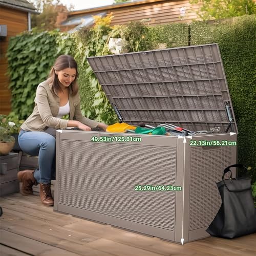 120 Gallon Outdoor Deck Box, Lockable Waterproof Outdoor Storage Boxes For Garden Tools,Indoor Cushions,Accessories Outside Storage Resin Weatherproof Container(Grey) - Image 2
