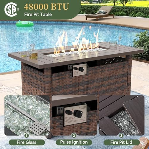 Aoxun 8 Piece Patio Furniture Set with 44" Fire Pit Table Wicker Rattan - Image 4