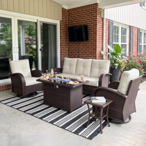 LayinSun 5 Pieces Outdoor Patio Furniture Set with Fire Pit Table by LayinSun