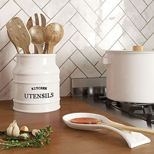 Barnyard Designs Ceramic Kitchen Utensil Holder Countertop 6.75″ (White) - Image 3