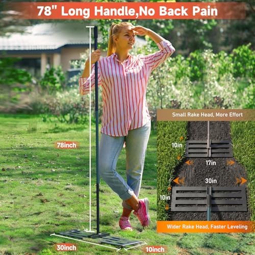Lawn Leveling Rake, 30x10 Stainless Steel Leveler with 78" Handle - Image 4