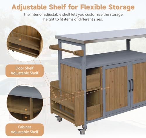 54" Farmhouse Rolling Outdoor Kitchen Cart with Stainless Top - Image 5