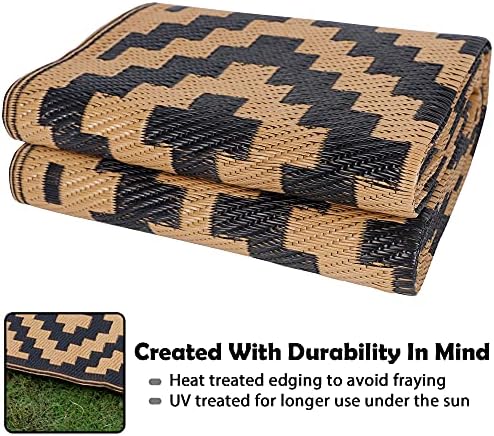 SAND MINE Reversible Mats, Plastic Straw Rug, Modern Area Rug, Large Floor Mat and Rug for Outdoors, RV, Patio, Backyard, Deck, Picnic, Beach, Trailer, Camping, Black & Brown, 5' x 8' - Image 3