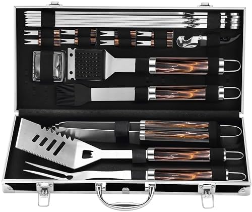 Grilljoy BBQ Accessories Grill Tools Set - 22PCS Stainless Steel Barbecue Grill Accessories for Outdoor Grill with Black Aluminum Case - Christmas Grilling Gifts for Men & Dad -Grill Tools Kit by grilljoy