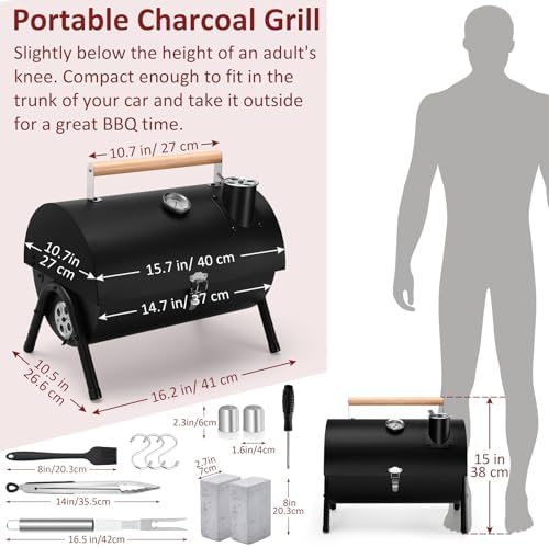 Leonyo Portable Charcoal Grill Set of 12, Tabletop Small Grill & BBQ Tools - Image 2