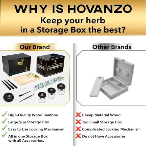 HOVANZO Premium Large Bamboo Storage Box with Organizer Tray - Storage Wood Box and Accessories - Decorative Box with Combination Lock - Large Wooden Container - Box Kit with Glass Jars - Image 3