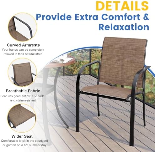 VICLLAX Patio Table and Chair Set of 6, All Weather Metal Round Outdoor Dining Furniture Set-47 Round Outdoor Table and Chairs, Black Tabletop - Image 2